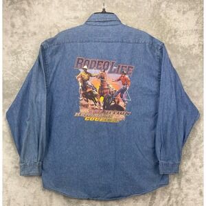VTG Denim Gear DG Men's Shirt Size L Blue Rodeo Life Long Sleeve Button Up